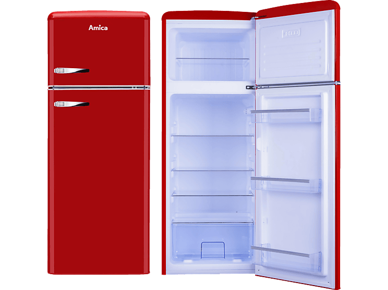 AMICA KGC 15630 R Retro Edition Kühlgefrierkombination (E, 206 l, 1440 mm hoch, Rot) von AMICA