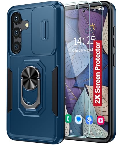 AMILIFECASES kompatibel mit Samsung Galaxy S24 Hülle,[bulit-in Slide Kameraabdeckung & Ring Ständer] [2* Displayschutzfolie] Militärstandard Handyhülle mit S24 6,1 Zoll, Blau von AMILIFECASES