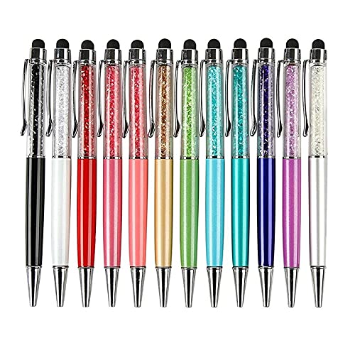 AMIUHOUN 12 Stück/Packung Bling Bling 2-in-1 Slim Crystal Diamond Stylus Pen und Tinten-Kugelschreiber (12 Farben) von AMIUHOUN