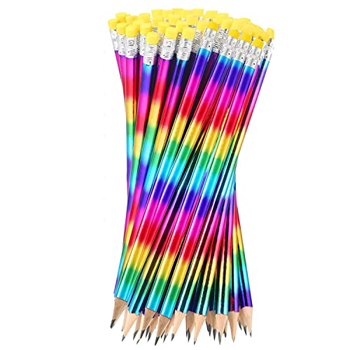 AMIUHOUN Regenbogen-Farbstifte für Kinder, bunte Holzstifte, runde Bleistifte mit Radiergummi, für Kinder, Zuhause, Büro, Schule, 144 Stück von AMIUHOUN