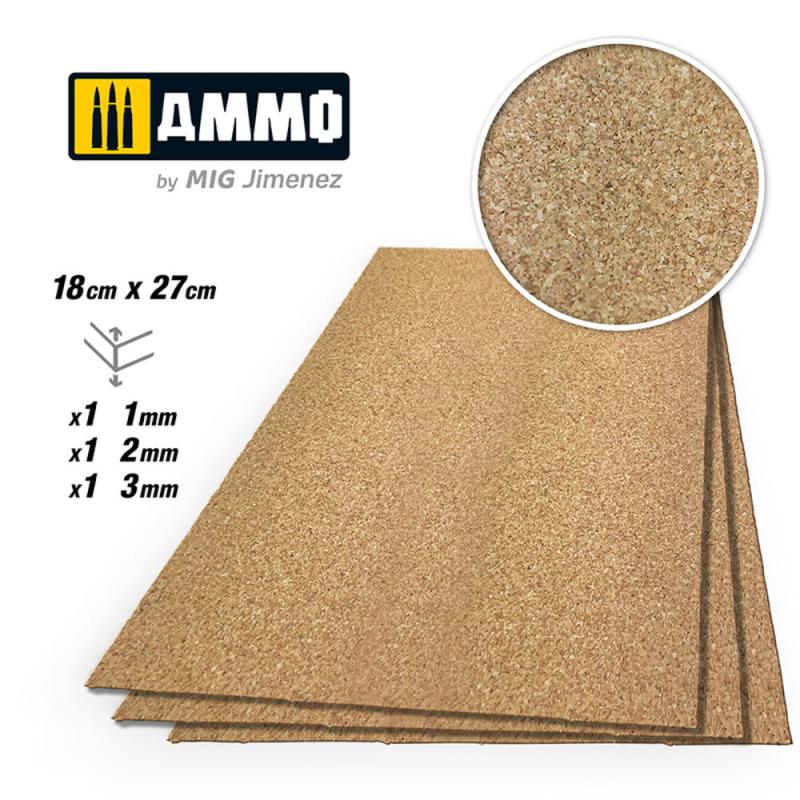 CREATE CORK Fine Grain Mix (1mm, 2mm and 3mm) - 1 pc. each size von AMMO by MIG Jimenez