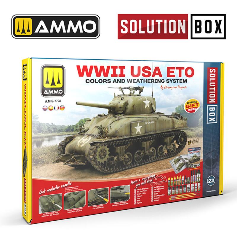 SOLUTION BOX 20 â WWII USA ETO. Colors and Weathering System von AMMO by MIG Jimenez