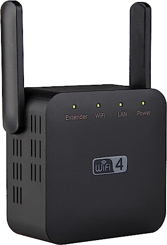 WiFi Range Extender, WiFi Extender Booster 300Mbps 2,4GHz für Zuhause bis zu 1500 m², Wireless WiFi Booster Range Extender mit 2 Antennen und 1 Ethernet Port (Schwarz) von AMNF
