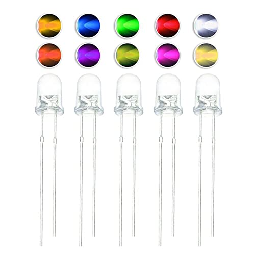 100 Stück 5 mm LED-Dioden, Blau, Lila, Orange, Gelb, Weiß usw. LEDs AMNzOgOdL von AMNOOL