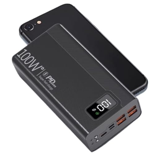 100 W Power Bank 50000 mAh 4 USB-Schnellladegerät Tragbare Powerbank Externes Ladegerät (Size : Black 50000mAh) von AMNOOL