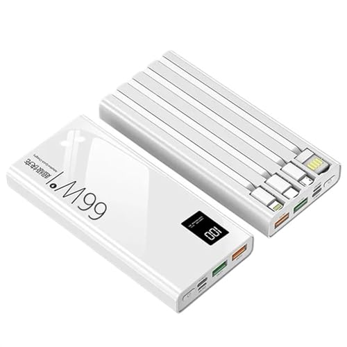 66 W Ultraschnelles Tragbares Ladegerät Mit 1/2/30000 MAh, Integriertes Kabel, Ultradünne Und Tragbare Kabel-Powerbank Mit Großer Kapazität (Size : 30000mAh, Color : White) von AMNOOL