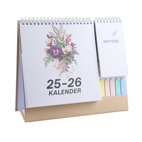 AMO HERMOSO Tischkalender 2025-2026 Kalender 12 Monate, Schreibtischkalender Desktop Monatskalender mit Mini Notizen und farbigen Etiketten, To-Do-Liste, Feiertagen (Floral) von AMO HERMOSO