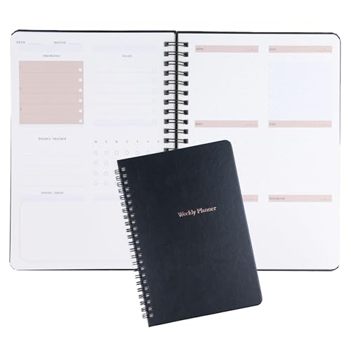 AMO HERMOSO A5 Wochenplaner Undatierter Planer mit To-Do-Liste, Spirale Terminkalender Notizbuch Organizer, 180 Seiten, Wochenkalender Schwarz Hardcover von AMO HERMOSO