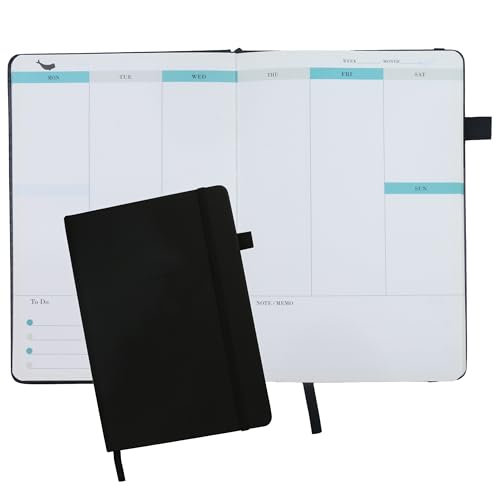 AMO HERMOSO Wochenplaner Ohne Datum A5 Planer Undatiert, Terminplaner PU Leder Hardcover Notizbuch, Organizer Terminkalender 176 Seiten (Schwarz) von AMO HERMOSO