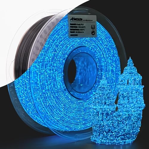 AMOLEN 3D Drucker Filament, Glitter Luminous PLA Filament 1.75mm, Glänzend Glow in The Dark Firefly Blue 3D Printing Filament, 1kg(2.2lbs) Spule von AMOLEN