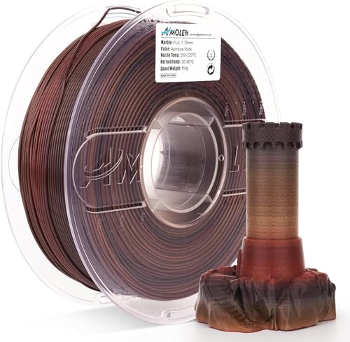 AMOLEN Rock Rainbow PLA Filament 1.75mm, PLA Regenbogen Marmor 3D Drucker Filament, 1kg Spule (2.2lbs), 3D Druck Filament Maßgenauigkeit +/- 0.02 mm (Rainbow Rock) von AMOLEN