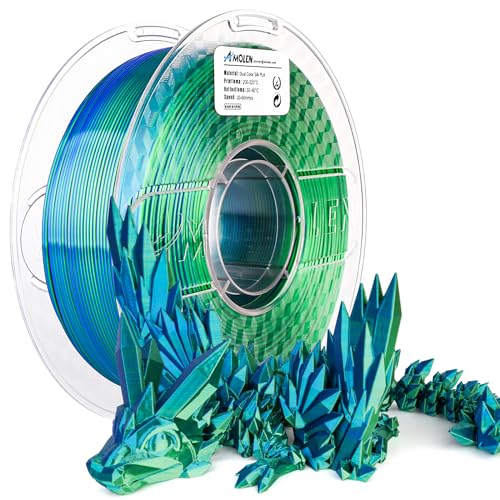AMOLEN 3D Drucker Filament, Silk PLA Filament 1.75mm, Dual Zweifarbiges PLA, Seide Blau Grün Farbverlauf Filament 1KG/2.2lb von AMOLEN