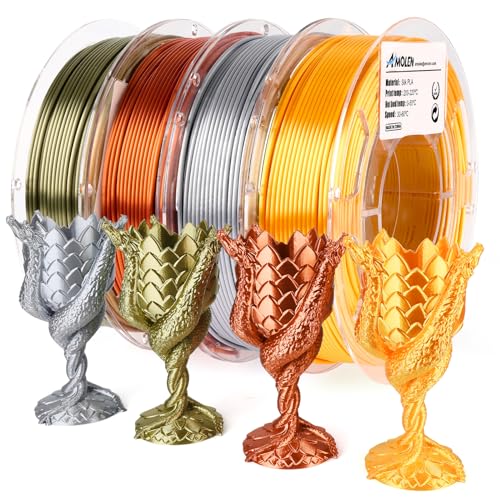 AMOLEN 3D Drucker Filament Bündel Multicolor,PLA Filament 1.75mm,Silk Filament Bundle,Gold, Silber, Bronze, Rotkupfer,3D Printing Filament Bundle,200gX 4 Spule von AMOLEN