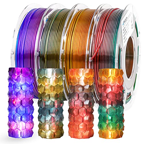 AMOLEN Rainbow PLA Transparent Filament Regenbogen Clear PLA Filament Multicolor 1,75mm 3D Drucker Filament Crystal PLA Set Bundle, 200gx4 Spulen, Blau Lila, Gelb Grün Lila, Blau Braun, Orange Grau von AMOLEN