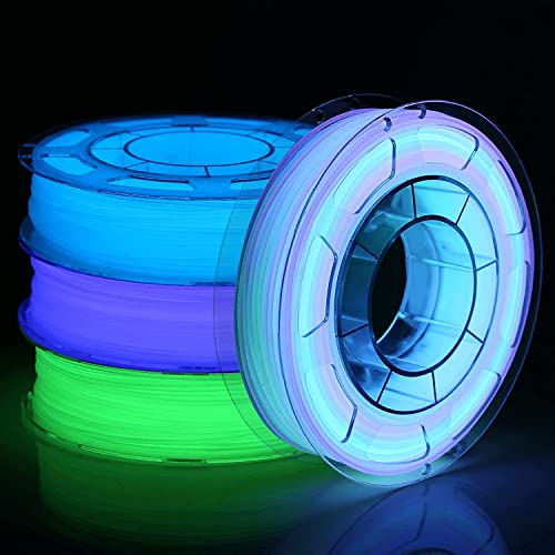 AMOLEN Glow in The Dark Bundle, 4x200g Pack PLA Filament 1.75mm, Grün, Blau, Lila und Mehrfarbiges Wechselmittel 5m, Leuchtet im Dunkeln Filament von AMOLEN