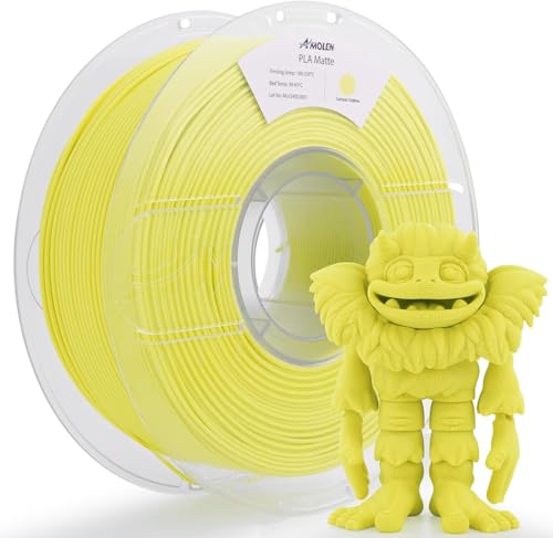 AMOLEN Matte PLA 3D Drucker Filament, Matte PLA Filament 1,75 mm Maßhaltigkeit +/- 0,02 mm, 1kg Spool Filament(2.2lbs) für 3D Drucker, Matte Zitrone Gelb von AMOLEN