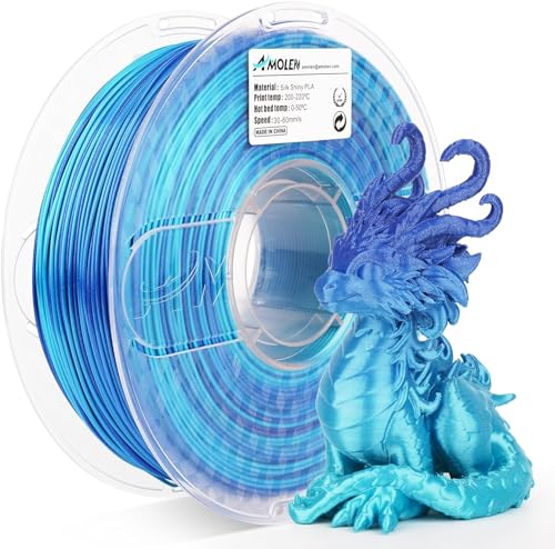 AMOLEN PLA 3D Druck Filament, Seide PLA Filament 1.75mm Seide Glänzendes Filament Azur Blau Filament, 3D Druck Filament 1KG/2.2lb von AMOLEN