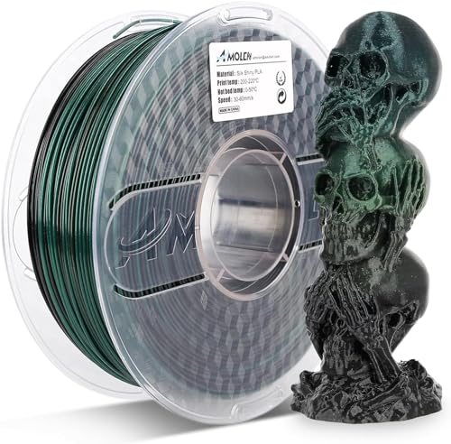 AMOLEN PLA 3D Drucker Filament, PLA Filament 1.75mm Seide Schwarz Glänzend Grün Filament, 3D Druck Filament 1KG/2.2lb von AMOLEN