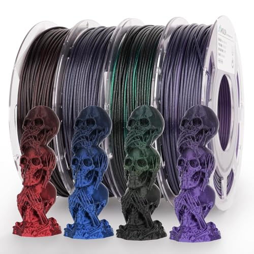 AMOLEN PLA 3D Drucker Filament,PLA Filament 1.75mm,Silk Shiny Filament Bundle, Schwarz Rot,Schwarz Blau, Schwarz Lila,Schwarz Grün, 3D Druck Filament Bundle, 200gX 4 Spulen von AMOLEN