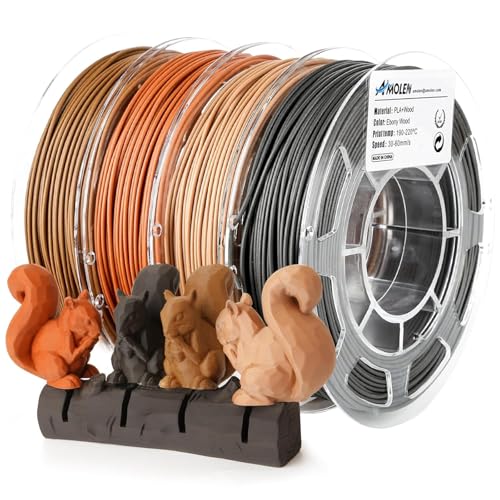 AMOLEN PLA Filament 1.75mm, 3D Drucker Filament Wood Set - 4x200g Holz filament (Walnuss, Rot, Ebenholz, Bambus), Maßgenauigkeit +/- 0,02 mm, Kompatibel Mit den Meisten 3D Drucker von AMOLEN