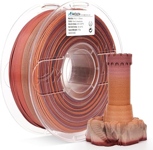 AMOLEN Rock PLA Filament 1.75mm, Regenbogen Marmor PLA 3D Drucker Filament, 1kg Spule (2.2lbs), 3D Druck Filament Maßgenauigkeit +/- 0.02 mm, passend für die meisten FDM Drucker (Rot Kalkstein) von AMOLEN