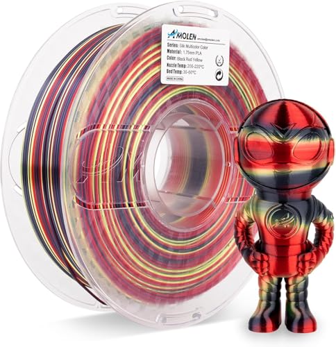 AMOLEN Silk PLA 3D Drucker Filament, Shiny Multicolor Regenbogen PLA Filament 1.75mm, Schneller Farbwechsel PLA 3D Druck Filament für Most FDM 3D Drucker, Schwarz Rot Gelb, 1kg (2.2lbs) von AMOLEN