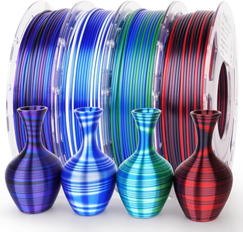 AMOLEN Silk PLA 3D Drucker Filament Bundle, Multicolor Rainbow PLA 1.75mm, Glänzende schnelle Farbwechsel PLA unregelmäßige Streifen 3D Druck Filament, 200g X 4 Spulen von AMOLEN