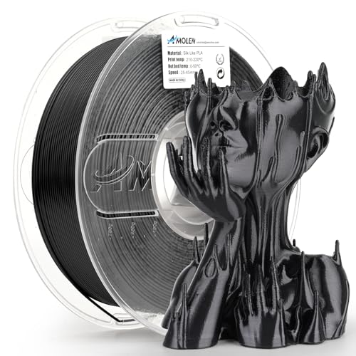 AMOLEN Silk PLA 3D Drucker Filament, Glänzende Silk Schwarz PLA Filament 1.75mm, Hochgeschwindigkeits 3D Druck PLA Filament für Meisten 3D Drucker, 1kg Spule(2.2lbs) von AMOLEN