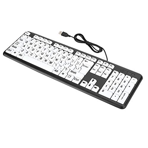 AMONIDA Großgedruckte Tastatur aus ABS-Material, Low Vision-Tastatur, Langlebig, Schwarz, für das Home Office (Schwarz) von AMONIDA