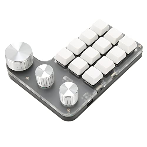 AMONIDA Makro-Tastatur, Programmierbare Weiße ABS-Acryl-Mini-mechanische Tastatur, 12 Tasten, 3 Knöpfe, Blauer Schalter für Büro von AMONIDA