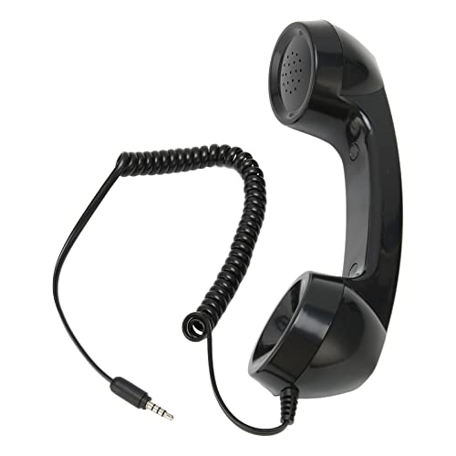 Handempfänger für Mobiltelefone, Klarer Klang, 3,5-mm-Kopfhöreranschluss, Strahlungsfester Retro-Telefonhörer mit Mikrofon für Smartphones (Schwarz) von AMONIDA