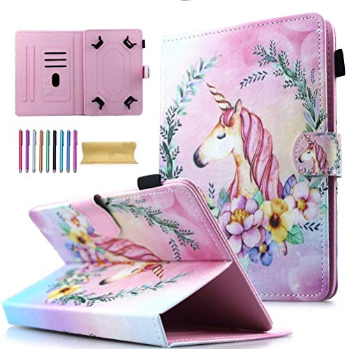 AMOTIE Universal-Schutzhülle für Tablets mit 20.3 cm (8 Zoll), Brieftaschenformat, Standfunktion, Kartenfächer, für iPad Mini 1, 2, 3, 4, 5, RCA und weitere Tablets mit 7 - 8.5 Zoll, rosa Einhorn von AMOTIE