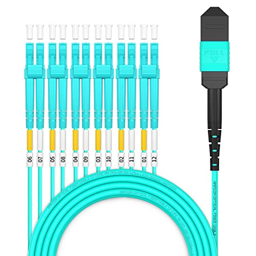 AMPCOM MPO zu LC Breakout-Kabel 50/125μm Multimode OM3-300 (12 Fasern, MPO zu LC, Typ B, LSZH/Riser, UPC, Aqua) 5m von AMPCOM