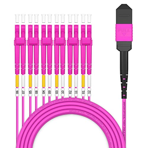 AMPCOM MPO zu LC Breakout-Kabel 50/125μm Multimode OM4 (12 Fasern, MPO zu LC, Typ B, LSZH/Riser, UPC, Magenta) 3m von AMPCOM