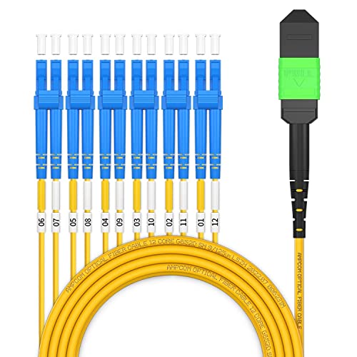 AMPCOM MPO zu LC Breakout-Kabel 9/125μm Singlemode OS1/OS2 (12 Fasern, MPO zu LC, Typ B, LSZH/Riser, UPC, Gelb) 20m von AMPCOM