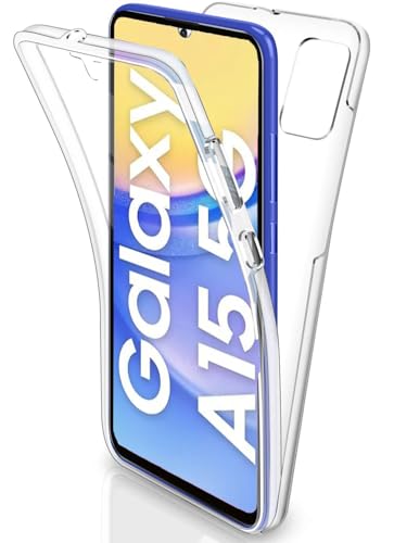 Schutzhülle für Galaxy A15, Galaxy A15 5G, ultradünn, 360-Grad-Hülle, vollständiger Schutz, keine Punkte, Silikon, schlankes TPU, A15 vorne und hinten, transparent, für Samsung A15 5G, transparent von AMPLE