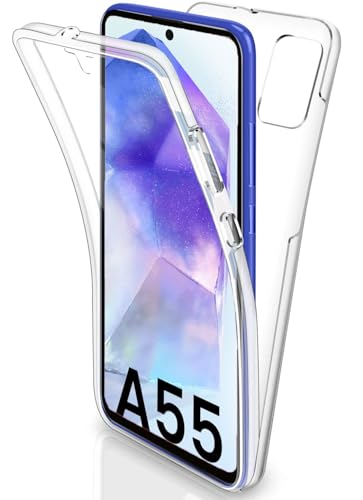 Schutzhülle für Galaxy A55, Galaxy A55 5G, ultradünn, 360-Grad-Handyhülle, vollständiger Schutz, keine Punkte, Silikon, schlankes TPU, A55 vorne und hinten, transparent, für Samsung A55 5G von AMPLE
