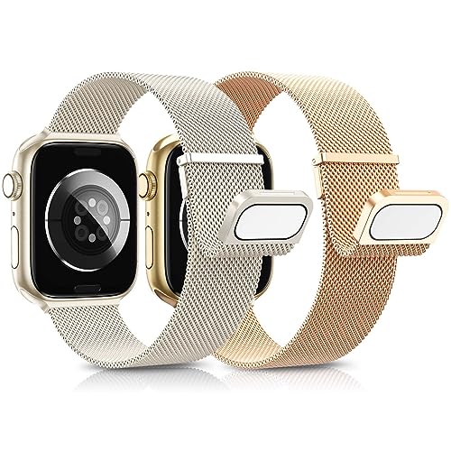 AMSKY 2 Stück Apfelband Kompatibel mit Apple Watch Armband 44mm 40mm 45mm 42mm 41mm 49mm 38mm, Dual Magnet Einstellbar Edelstahl Metall Kompatibel mit iWatch Armband Se Ultra Series 9 8 7 6 5 4 3 2 1 von AMSKY