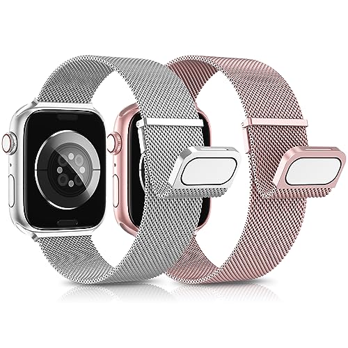 AMSKY 2 Stück Apfelband Kompatibel mit Apple Watch Armband 44mm 40mm 45mm 42mm 41mm 49mm 38mm, Dual Magnet Einstellbar Edelstahl Metall Kompatibel mit iWatch Armband Se Ultra Series 9 8 7 6 5 4 3 2 1 von AMSKY