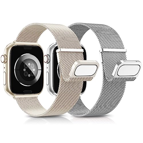 AMSKY 2 Stück Apfelband Kompatibel mit Apple Watch Armband 44mm 40mm 45mm 42mm 41mm 49mm 38mm, Dual Magnet Einstellbar Edelstahl Metall Kompatibel mit iWatch Armband Se Ultra Series 9 8 7 6 5 4 3 2 1 von AMSKY