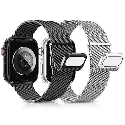 AMSKY 2 Stück Apfelband Kompatibel mit Apple Watch Armband 44mm 40mm 45mm 42mm 41mm 49mm 38mm, Dual Magnet Einstellbar Edelstahl Metall Kompatibel mit iWatch Armband Se Ultra Series 9 8 7 6 5 4 3 2 1 von AMSKY