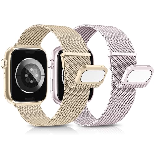 AMSKY 2 Stück Band Kompatibel mit Apple Watch Armband 44mm 40mm 46mm 45mm 42mm 41mm 49mm 38mm, Dual Magnet Edelstahl Metall Kompatibel mit iWatch Armband Se Ultra Series 10 9 8 7 6 5 4 3 2 1 von AMSKY