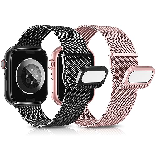 AMSKY 2 Stück Band Kompatibel mit Apple Watch Armband 44mm 40mm 46mm 45mm 42mm 41mm 49mm 38mm, Dual Magnet Edelstahl Metall Kompatibel mit iWatch Armband Se Ultra Series 10 9 8 7 6 5 4 3 2 1 von AMSKY
