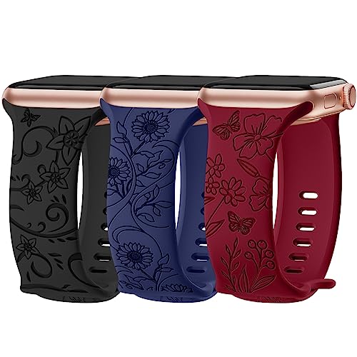 AMSKY 3 Stück Floral Gravierte Band Kompatibel mit Apple Watch Armband 40mm 41mm 44mm 46mm 45mm 38mm 42mm 49mm Damen, Silikon Ersatzarmband Kompatibel mit iWatch Armband Se Ultra 10 9 8 7 6 5 4 3 2 1 AMSKY 3 Stück Floral Gravierte Band Kompatibel mit Apple Watch Armband 40mm 41mm 44mm 46mm 45mm 38mm 42mm 49mm Damen, Silikon Ersatzarmband Kompatibel mit iWatch Armband Se Ultra 10 9 8 7 6 5 4 3 2 1 von AMSKY