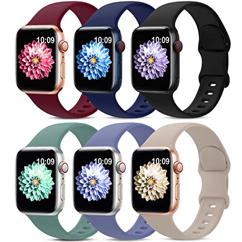 AMSKY 6 Stück Silikon Sport Armbänder Kompatibel mit Apple Watch Armband 44mm 40mm 42mm 41mm 45mm 38mm 49mm für Damen Herren, Apfelband Kompatibel mit iWatch Armband Se Ultra 9 8 7 6 5 4 3 2 1 von AMSKY