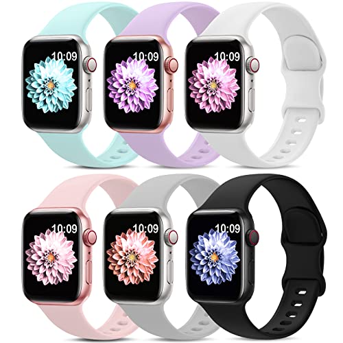 AMSKY 6 Stück Silikon Sport Armbänder Kompatibel mit Apple Watch Armband 44mm 40mm 42mm 41mm 45mm 38mm 49mm für Damen Herren, Apfelband Kompatibel mit iWatch Armband Se Ultra 9 8 7 6 5 4 3 2 1 von AMSKY