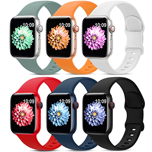 AMSKY 6 Stück Silikon Sport Armbänder Kompatibel mit Apple Watch Armband 44mm 40mm 42mm 41mm 45mm 38mm 49mm für Damen Herren, Apfelband Kompatibel mit iWatch Armband Se Ultra 9 8 7 6 5 4 3 2 1 von AMSKY