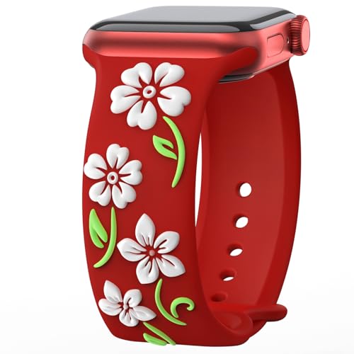 AMSKY Dreifarbig Floral Silikon Band Kompatibel mit Apple Watch Armband 40mm 46mm 44mm 41mm 45mm 42mm 38mm Damen, Blumen Muster Graviert Kompatibel mit iWatch Armband Series 10 9 8 7 6 5 4 3 2 1 Se von AMSKY