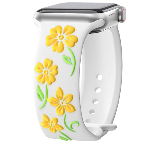 AMSKY Dreifarbig Floral Silikon Band Kompatibel mit Apple Watch Armband 40mm 46mm 44mm 41mm 45mm 42mm 38mm Damen, Blumen Muster Graviert Kompatibel mit iWatch Armband Series 10 9 8 7 6 5 4 3 2 1 Se von AMSKY