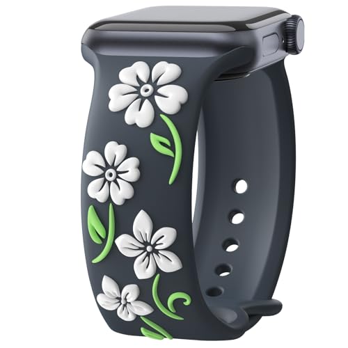 AMSKY Dreifarbig Floral Silikon Band Kompatibel mit Apple Watch Armband 40mm 46mm 44mm 41mm 45mm 42mm 38mm Damen, Blumen Muster Graviert Kompatibel mit iWatch Armband Series 10 9 8 7 6 5 4 3 2 1 Se von AMSKY